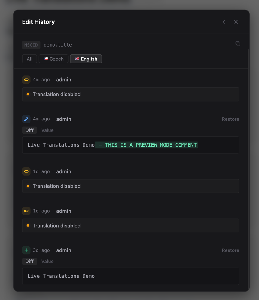 Edit history with word-level diffs