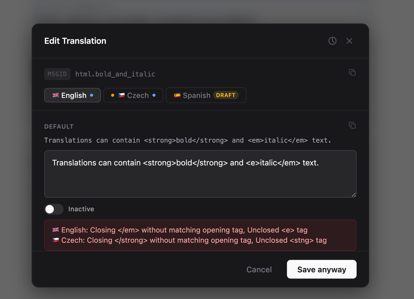 HTML validation warning
