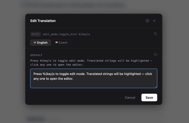 Translation modal editor